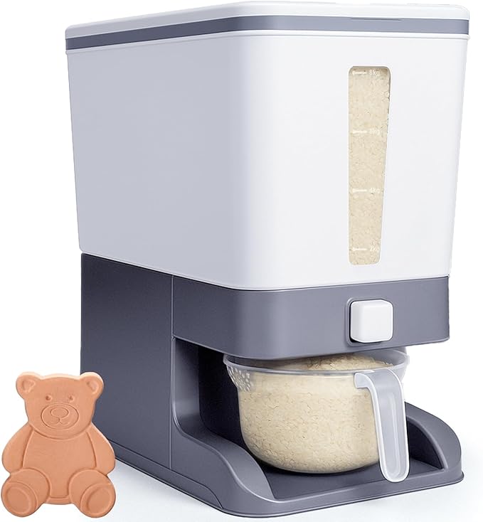 Mity rain Rice Dispenser 20-25 Lbs with Moisture Absorbing Clay, Rice Storage Container with Measuring Cup, Cereal Containers Storage Airtight for Kitchen Pantry Organization