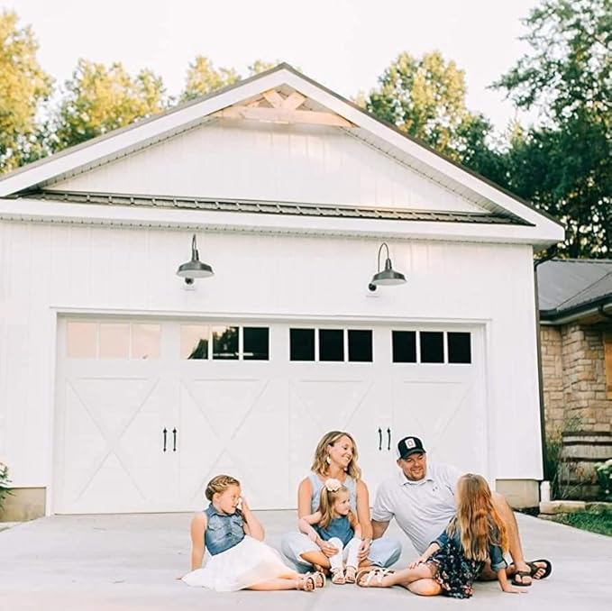 Steel Lighting Co. | Dusk to Dawn | Gardena Barn Light | Outdoor Wall Mounted | 16" Dome | 11" Gooseneck | Farmhouse Light Made in America | Dark Bronze Exterior/White Interior