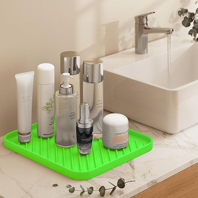 Silicone Organizer Tray for Kitchen Sink and Bathroom, Dishwasher Tray, Versatile Bathroom and Drawer Organizer Trays, Non-Slip Countertop (Green)