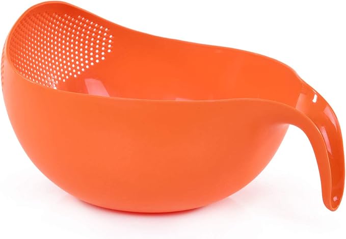 Mintra Home Rice Colander (Orange) - Strainer, Lightweight, for cleaning rice, beans, fruit and vegetables 9.5x13x7