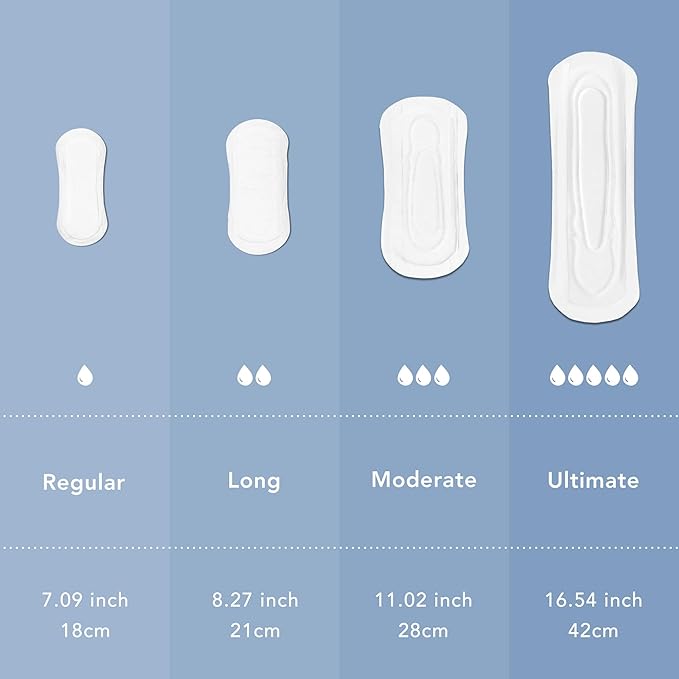 Rael Incontinence Pads for Women, Organic Cotton Cover, Postpartum Essential, Heavy Absorbency, Bladder Control, 4-Layer Core with Leak Guard Technology, Long Length (Moderate, 30 Count)