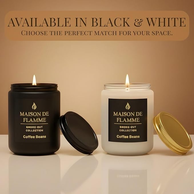 Coffee Beans Odor-Eliminating Scented Candle, 200g/7oz White Jar – Long-Lasting Soy Wax Blend Candle for Smoke, Kitchen & Home Odors