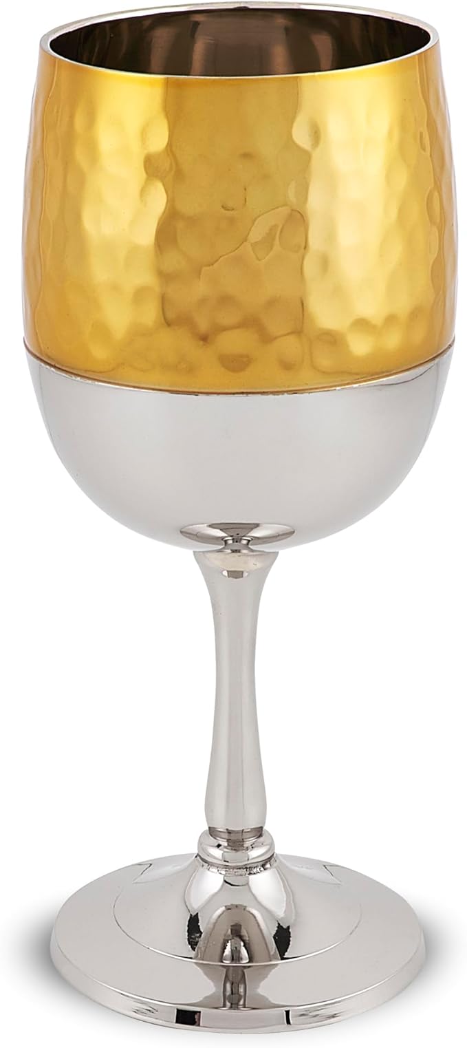 Zion Judaica Elegant Shabbos Havdalah Set Gift Boxed Gold Hammered Metal High Polished Includes Kiddush Cup 5.5 oz Wine Goblet Tray Havdualah Candle Holder Besamim Spice Box End of Shabbat Gift Set