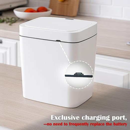 4 Gallon Automatic Sensor Trash Can - Smart Touchless Garbage Bin with Lid, Plastic Waterproof Material for Bathroom, Office, Kitchen, Bedroom (10.63 x 7.17 x 12.13 inches) White
