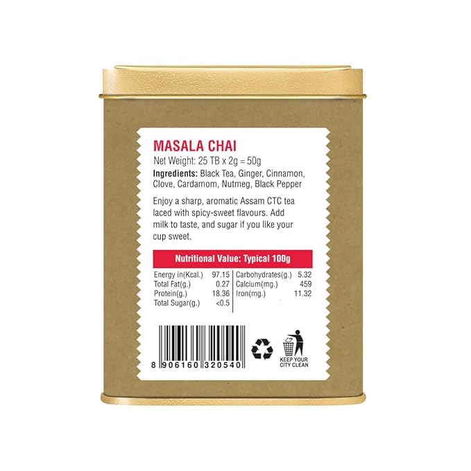 Iron Kettle Masala Chai | Premium Assam CTC tea bag blended with natural spices for strong & spicy sweet flavor | Sourced exclusively from small tea growers with higher fine leaf count | 25 Tea bags