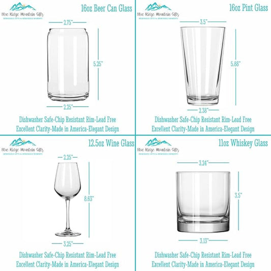 Blue Ridge Mountain Gifts - Charleston Souvenir - South Carolina Glassware Gift, Etched City Map, Laser Engraved and Dishwasher Safe