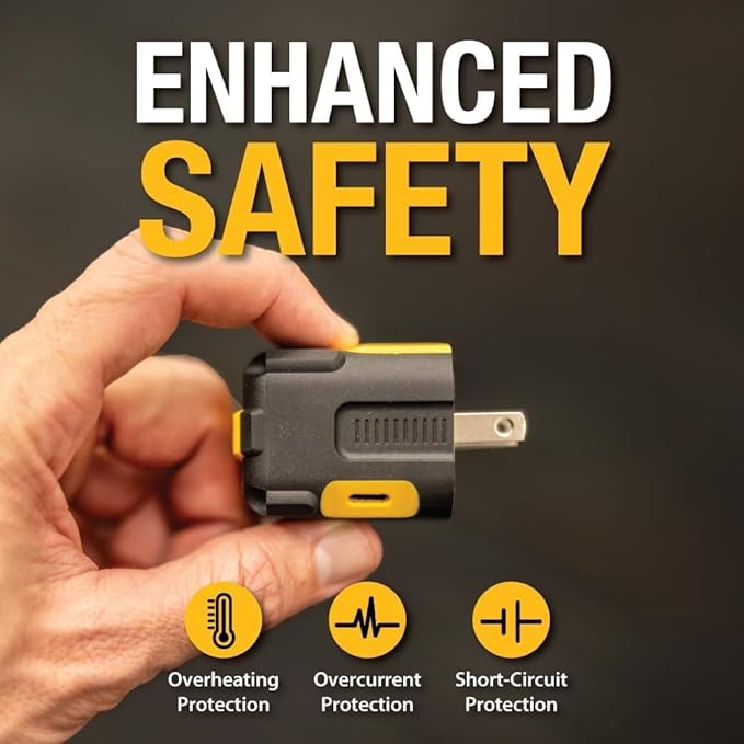 DEWALT Heavy Duty NeverBlock 20W Type C Charger, Dual Port Angled Cube Wall Adapter w/Foldable Plug, Patented Design Fast Charging Block for iPhone 17 16 15 14 13 Pro Max, Samsung Galaxy S24, HTC, LG