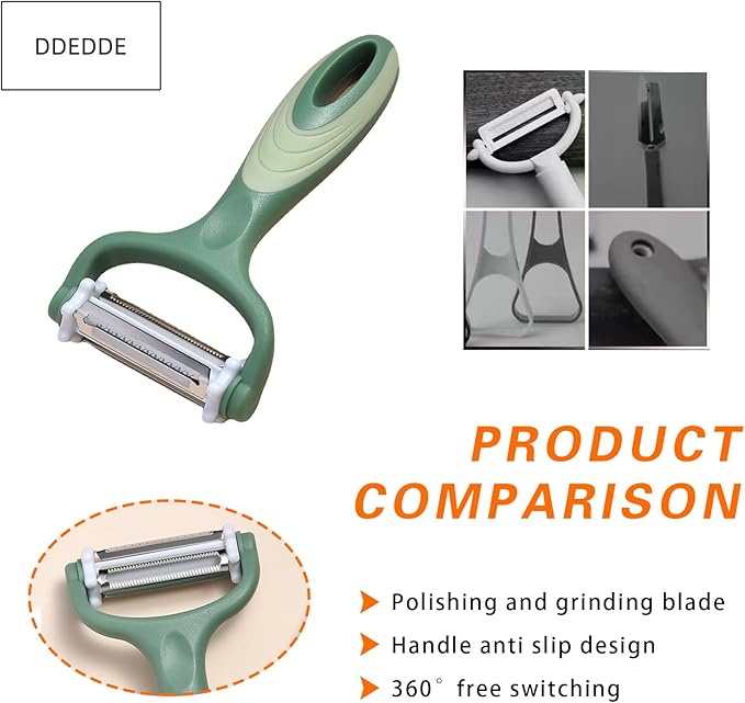 3-in-1 Rotary Vegetable Peeler with 3 Blades - Multi-Function Stainless Steel Peeler & Julienne Slicer - Ergonomic Non-Slip Grip Handle for Potato, Carrot, Fruit, Tomato, Kitchen Gadgets (Green)