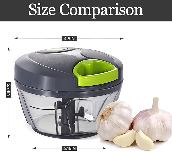 Cambom Manual Food Chopper Vegetable Cutter, Hand String Vegetable Chopper Onions Cutter for Vegetable Fruits Nuts BPA Free Food Safe Material, 550ml Gray