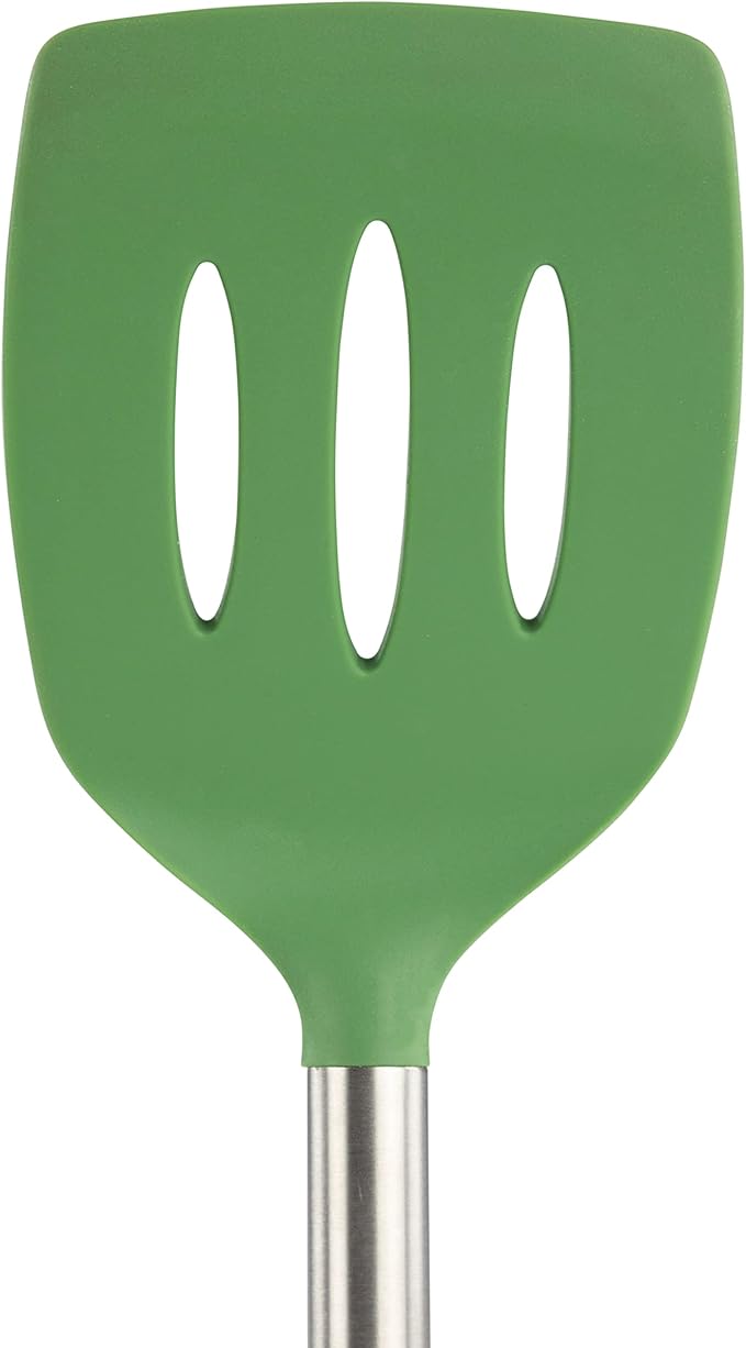 Tovolo Silicone Cooking Utensil Set of 6 Pesto Green Ladle Slotted Turner Tongs Flex Core Spatula Scraper Mixing Spoon and Potato Masher, Dishwasher Safe Non Toxic BPA Free Silicone Kitchen Utensils