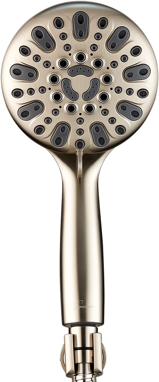 Handheld Shower Head, 6 Spray Setting High Pressure Shower Head with Brass Swivel Ball Bracket and Extra Long Stainless Steel Hose, Brushed Nickel, 5", 1.8 GPM for California