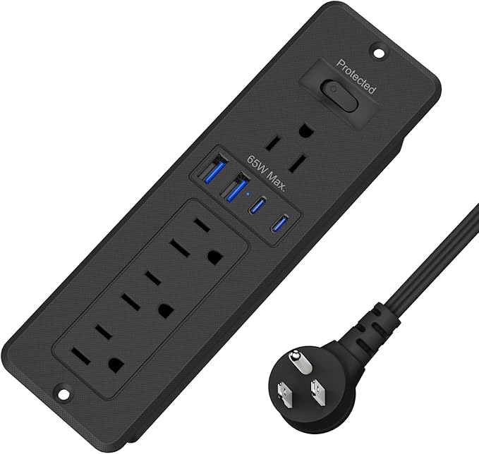 65W GaN USB C Recessed Power Strip, 4 AC Outlets & 2 USB-C PD + 2 USB-A QC, Flush Mount Hidden Charger Station for Desk Drawer Home Office Furniture