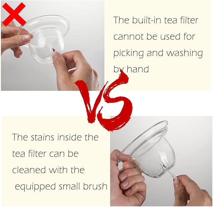 WHJY Glass Teapot with Infuser for Loose Tea, Small Clear Magic Tea Kettle for Stove Top, Clear Japanese Tea Kettle with Wooden Handle Kyusu Teapot - 17oz