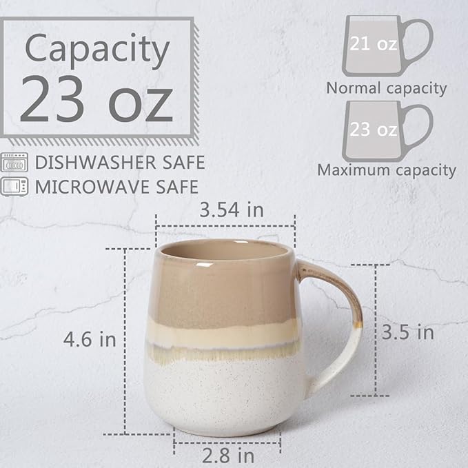 Bosmarlin Extra Large Ceramic Coffee Mug, 23 Oz, Dishwasher and Microwave Safe, Oversized Big Tea Cup for Office and Home (Brown Grey)