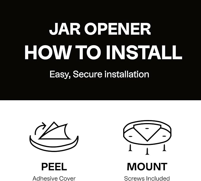 Jar Opener for Seniors - Under Cabinet Jar & Bottle Opener - Easy Grip for Weak Hands & Arthritis - One-Handed Kitchen Gadget - Heavy Duty Lid Remover (Black)