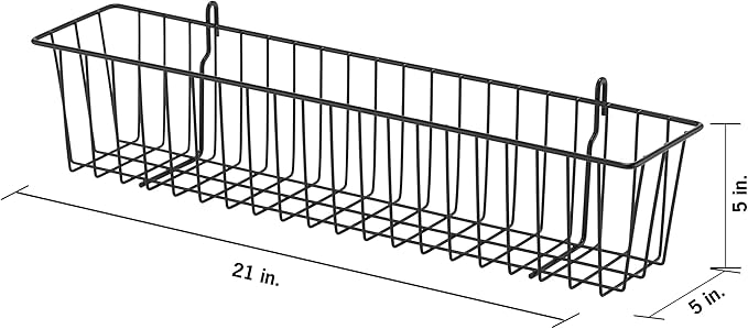 TRINITY 21-Inch Metal Hanging Basket to Use With Shelf Units and Storage Racks for Garage, Kitchen, and Closet Organization, NSF Certified, 20 Pound Capacity, Black, 2-Pack