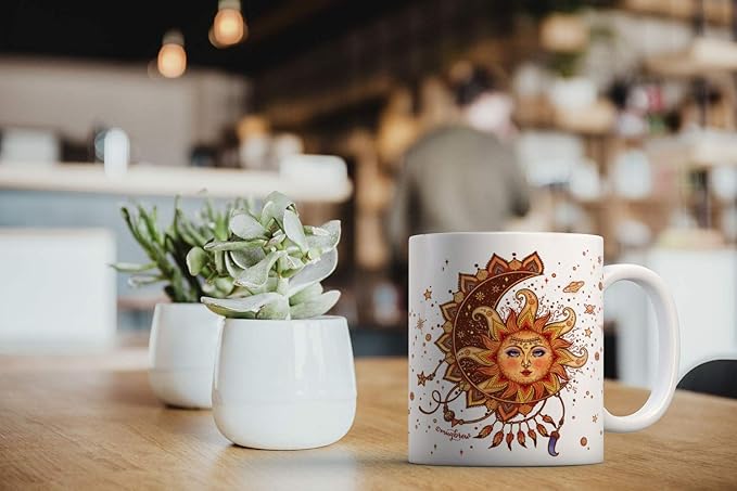 MUGBREW Boho Sun Rising From Moonlight Ceramic Coffee Mug Tea Cup, 11 OZ
