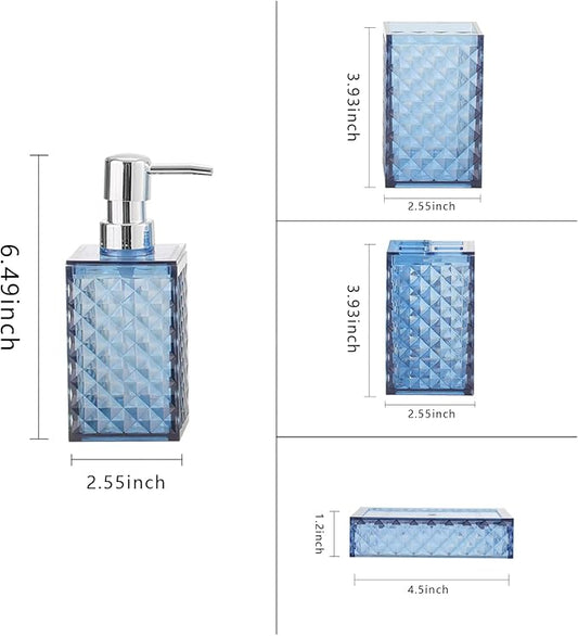 Bathroom Accessories Set 4-Piece Plastic Gift Set with Toothbrush Holder, Toothbrush Cup, Soap Dispenser, Soap Dish(Dark Blue)