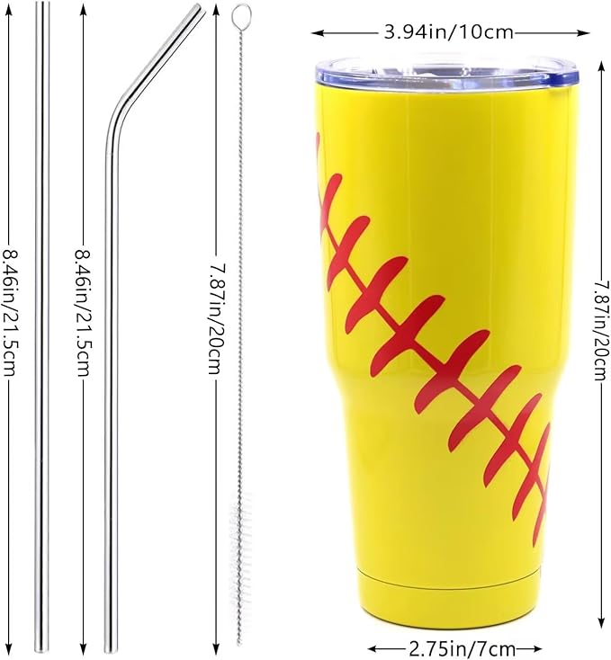 FMYWZS 30 oz Softball Tumbler, Double Wall Vacuum Insulated Stainless Steel Cup Travel Mug with Lid and Straw, Softball Accessories Stuff Gifts for Mom Men Boys Girls