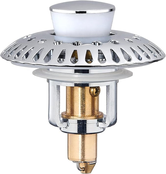 Bathroom Sink Stopper for 1.06"-1.65" Drain Holes, 2 in 1 Bath Sink Drain Strainer Stopper, Pop Up Drain Cover Plug with Hair Catcher, Stainless Steel (Chrome Silver-1p)