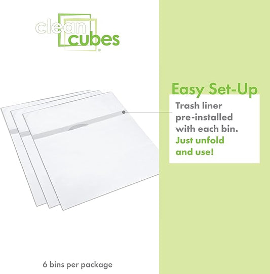 13 Gallon Disposable Pop-Up Trash Cans (6-Pack) with Fitted Bags – Foldable Garbage & Recycling Bins for Parties, Events & Kitchen (White, 17" H x 13.5" W x 10" D)
