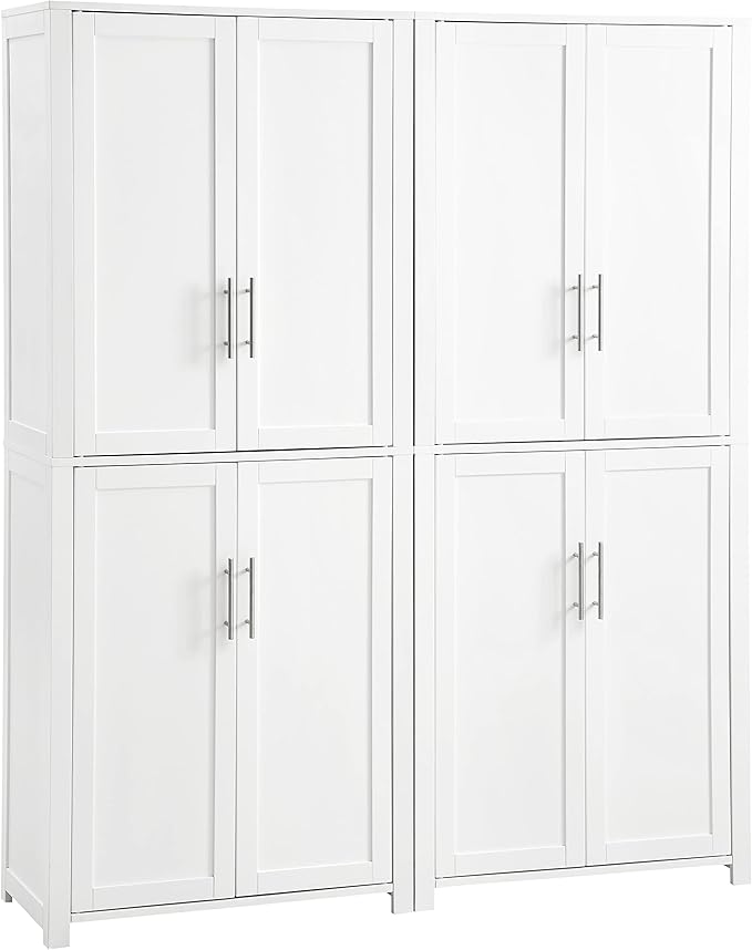 Crosley Furniture Savannah 2-Piece Pantry Storage Cabinet Set with Shelves, Kitchen, Dining, or Laundry Room, White