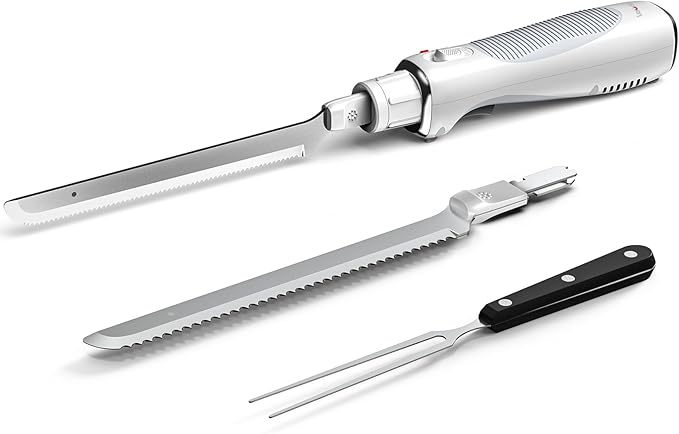 Ergonomic Cordless Electric Knife, 2-Speed Settings Electric Carving Knife,Comfort Grip Handle Perfect for Meat,Turkey,Bread,Milky White
