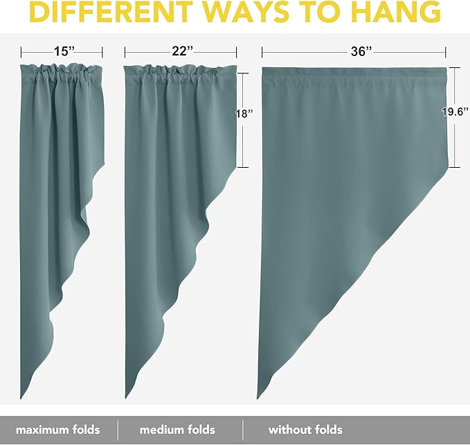 NICETOWN Blackout Curtains for Living Room, Thermal Insulated Swag Curtains for Bedroom Kitchen Window Country Short Window Covering for Office Bay Window, 1 Pair, 36" x 63" x 18", Greyish Blue
