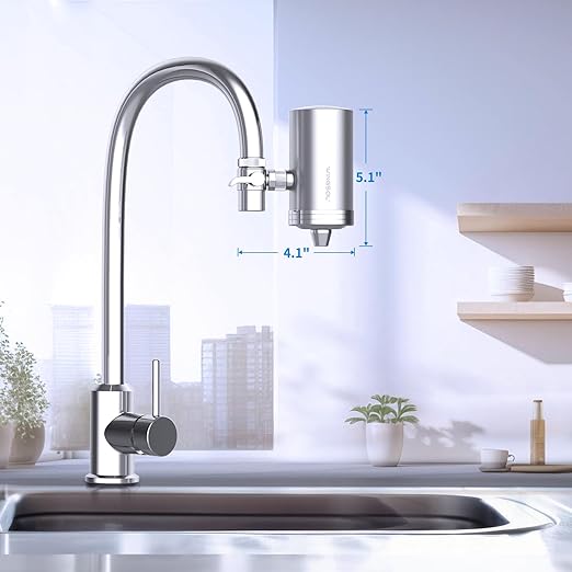 WINGSOL Stainless Steel Water Filter for Sink Faucet, NSF/ANSI 42, 360° Rotating Tap Purifier Reduces PFAS, Lead, Chlorine & Microplastics, 350 Gallons Long-Lasting for Kitchen & Bathroom