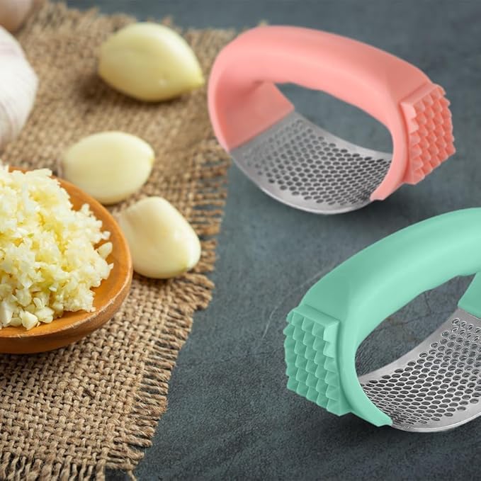 Stainless Steel Garlic Press,2025 New Upgraded Garlic Press Rocker,Garlic Crusher with Peeler and Cleaning Brush, Garlic Chopper for Crush Garlic Kitchen Gadgets, Kitchen Tools. (Green)