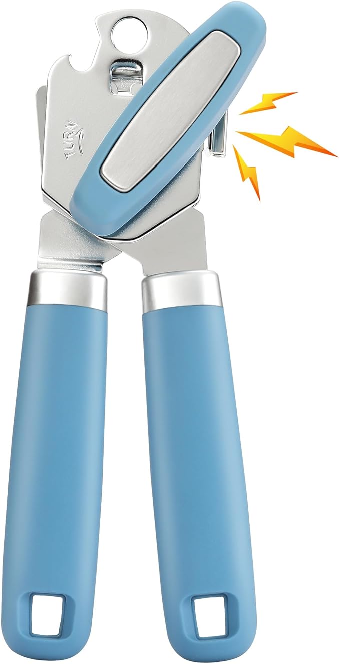 Heavy Duty Manual Can Opener with Magnet and Bottle Opener, Vayvnt Stainless Steel Can Opener, Oversized Handle Easy Use, Multifunctional Kitchen Essentials for Seniors, Sharp Blade&Smooth Edge, Blue