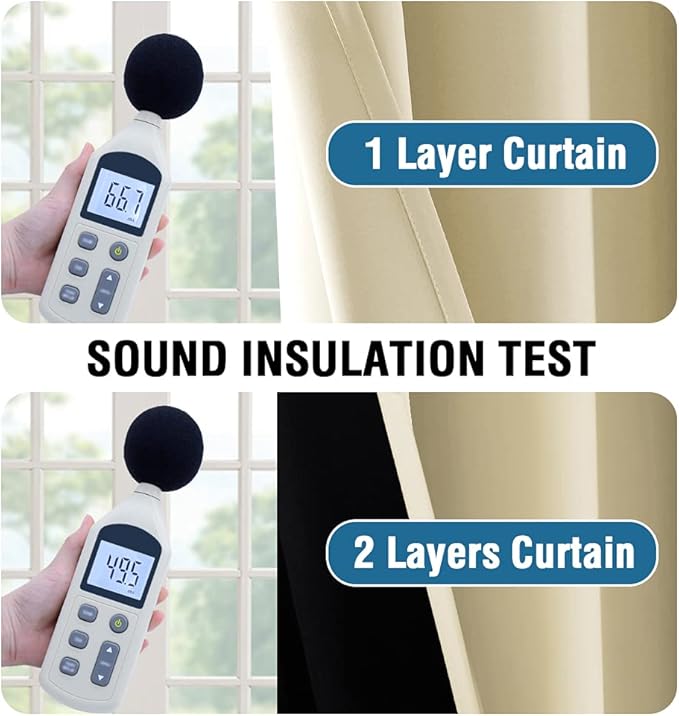 H.VERSAILTEX 100% Blackout Curtains 108 Inches Long (2 Layers) Full Light Blocking Window Curtain Draperies for Bedroom Thermal Insulated Soft Thick Silky Grommet 2 Panels, Wheat with Black Liner