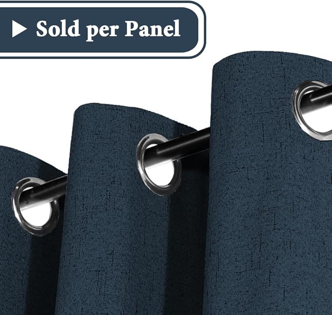H.VERSAILTEX 100% Blackout Curtain for Bedroom 63 Inches Long Grommet Linen Face Full Light Blocking Curtain Drape for Living Room Thermal Insulated Linen Look Curtain 1 Panel, 52" W x 63" L, Navy