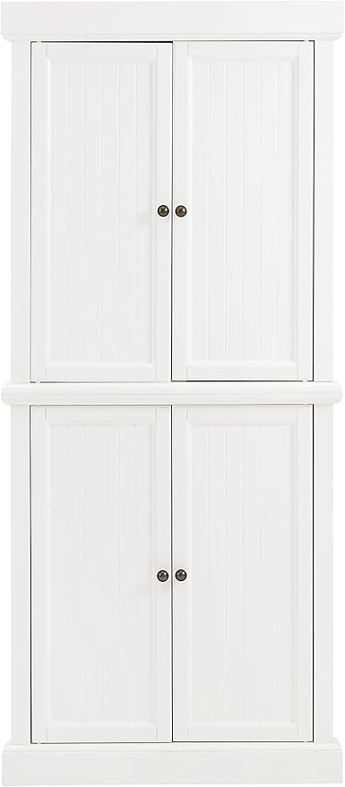 Crosley Furniture Shoreline Tall Pantry Storage Cabinet with Shelves, Kitchen, Dining, or Laundry Room, White