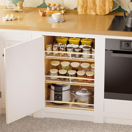SANNO Pull Out Cabinet Organizer,Slide Out Cabinet Drawer Shelf Organizer, Bottom-Mounted shelf Organize for Home, Kitchen,Pantry, expandable width 20.86 to 37.86"