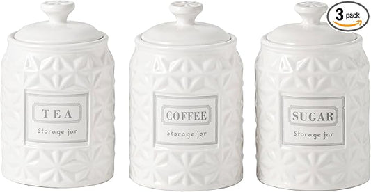 Azure Starfield Ceramic Canisters Sets For The Kitchen Canisters For Countertop Set of 3 Airtight Coffee Canisters For Ground Coffee Sugar Container Tea Storage Jars With Lids Farmhouse Decor
