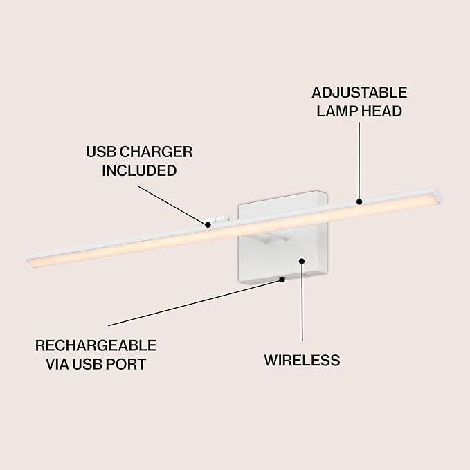 JONATHAN Y JYL7163B Santino 28" Modern Minimalist Swivel Integrated Dimmable LED Rechargeable Picture Light with Touch Sensor for Bedroom, Living Room, Kitchen, Office, White