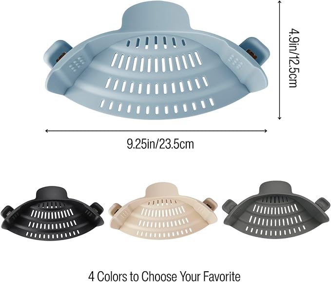 Silicone Pot Strainer, Emptycolor Adjustable Clip On Strainer for Pots Pans, Heat Resistant Pot Drainer, Kitchen Pasta Colander for Vegetables and Noodles (Blue)