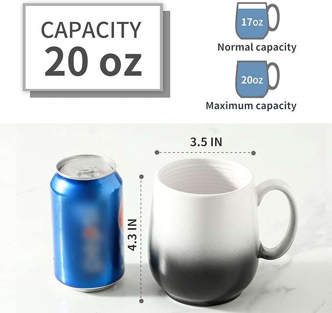 HASENSE 20oz Large Coffee Mug, Ceramic Tea Cup with Handle for Office and Home, Ideal for Latte, Hot Tea, Cappuccino, Mocha, Cocoa, Dishwasher and Microwave Safe, 1PCS(Gradient Black)