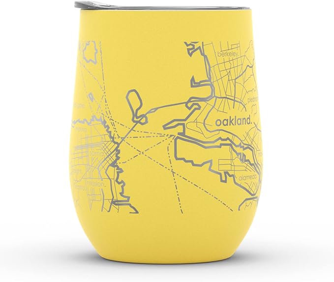 Well Told Engraved San Francisco California Map Insulated Wine Tumbler, Etched Stainless Steel Cup (12 oz, Sunrise Yellow) City Map Insulated Tumbler, Custom Insulated Tumbler, Outdoor Drinkware