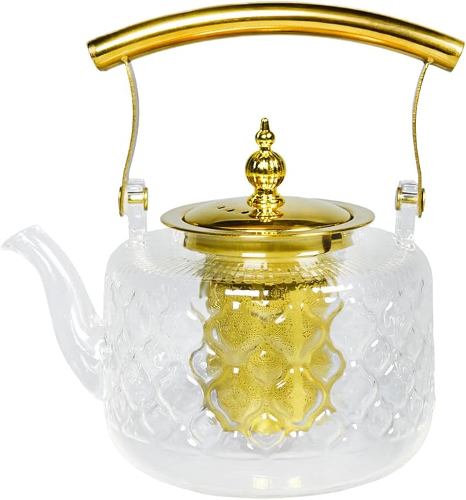 High Borosilicate Glass Teapot, 30 oz Thickened Heatproof Glass Teapot with Removable Stainless Steel Infuser and Lid, Stovetop Safe Tea Kettle, Hand Crafted Kettle, for Women and Adult