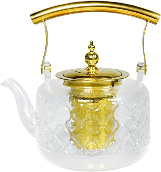 High Borosilicate Glass Teapot, 30 oz Thickened Heatproof Glass Teapot with Removable Stainless Steel Infuser and Lid, Stovetop Safe Tea Kettle, Hand Crafted Kettle, for Women and Adult