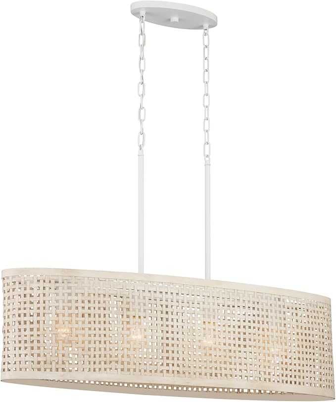 KICHLER Sayulita 4-Light Linear Chandelier in a Classic White Finish with a White Washed Wicker Shade, 82402