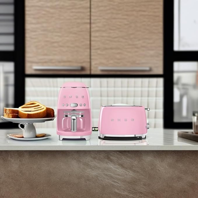 Smeg Retro Drip Coffee Machine and 2-Slice Toaster Bundle… (Pink)