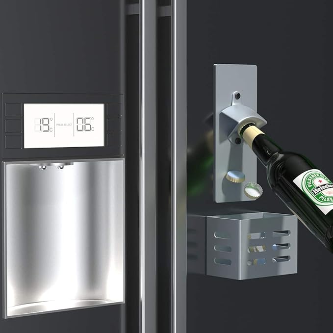 Magnetic Bottle Opener with Cap Catcher, Removable Wall Mounted Beer Bottle Opener for Kitchen Fridge, Beer Gifts for Men (silver)