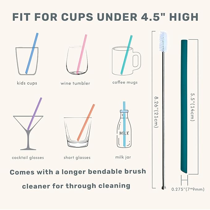 Mini Short Pinch Test Passed 5.5" Replacement Reusable Toddlers& Kids&Baby Silicone Small Straws for The First Years Take & Toss Spill Proof Straw Cup-Safe Fun for Baby Teething Chewing
