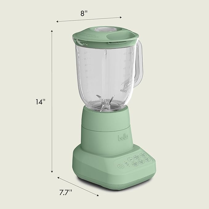 bella 10 Speed Countertop Blender, Juicer & Smoothie Maker, Fits-anywhere™ Kitchenware, Slim Flip & Store Design, Dishwasher Safe 48oz Capacity Pitcher & Lid, Stainless Steel Blade, 450 Watt, Seaglass