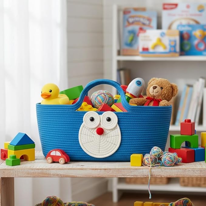 Eco-Friendly Foldable Cotton Basket with Handles, Multi-Use Decorative Storage for Infant Sleeping, Home, Travel, Cat & Small Dog Bed 27.56 × 15.75in