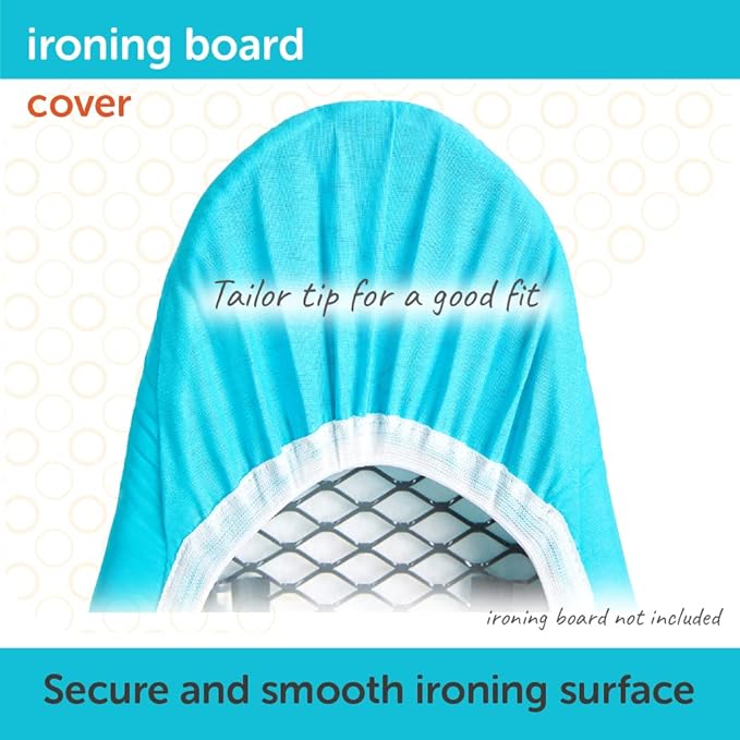 oliso Ironing Board Cover – 100% Cotton with Professional Felt Pad, Fits Standard 54" x 15" Boards – Secure Fit with Wide Elastic Edge & Adjustable Straps – Turquoise