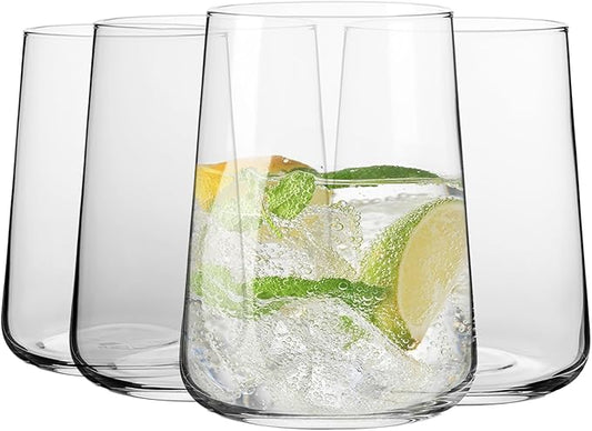 Krosno Glasses for Water, Juices and Other Drinks | Elegant Design | Set of 4 | Capacity 16.6 fl oz | Infinity Collection | Ideal for Home, Restaurant, Parties | Dishwasher Safe